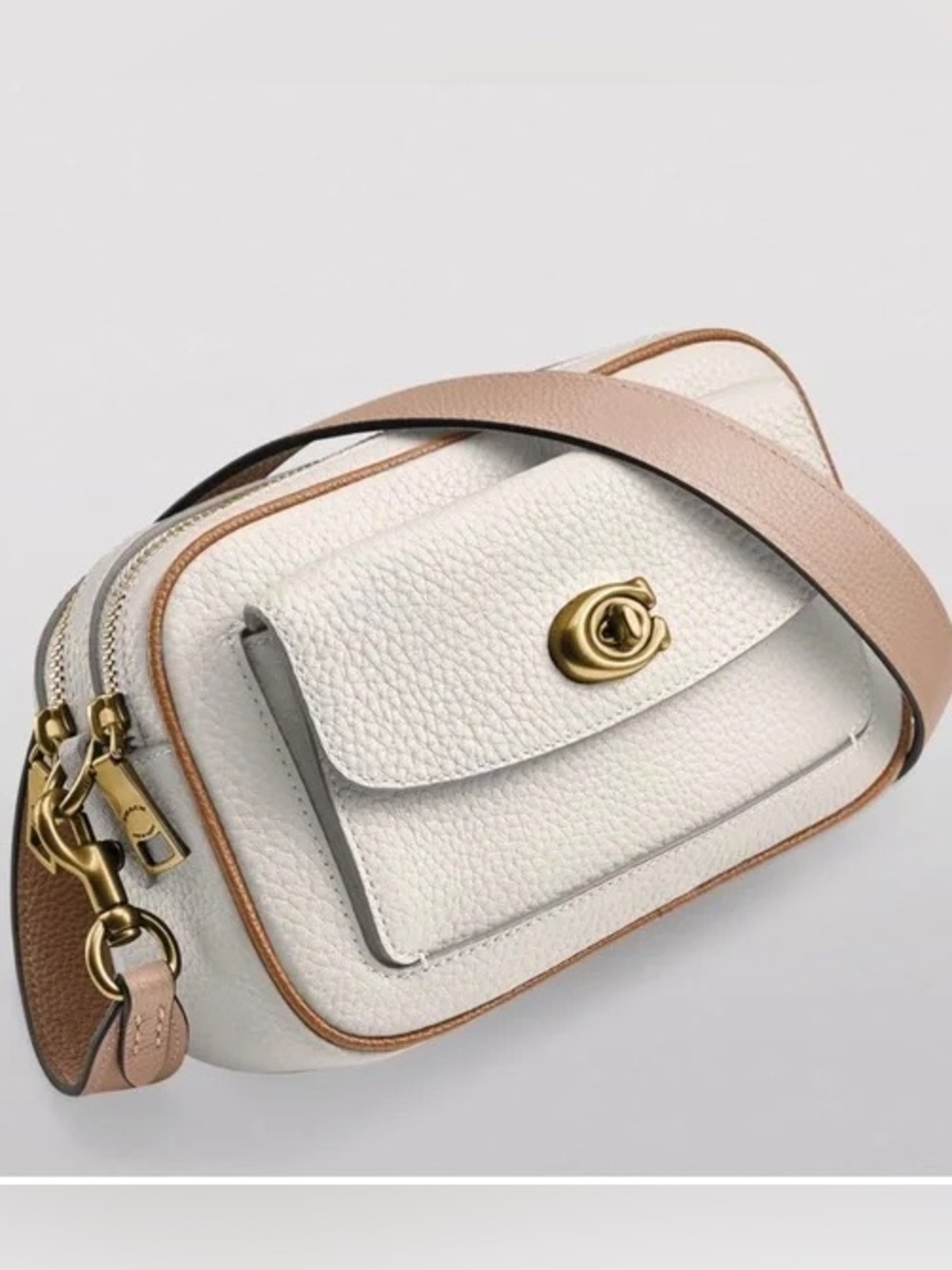 Coach White Pebbled Leather Crossbody with Blush Strap